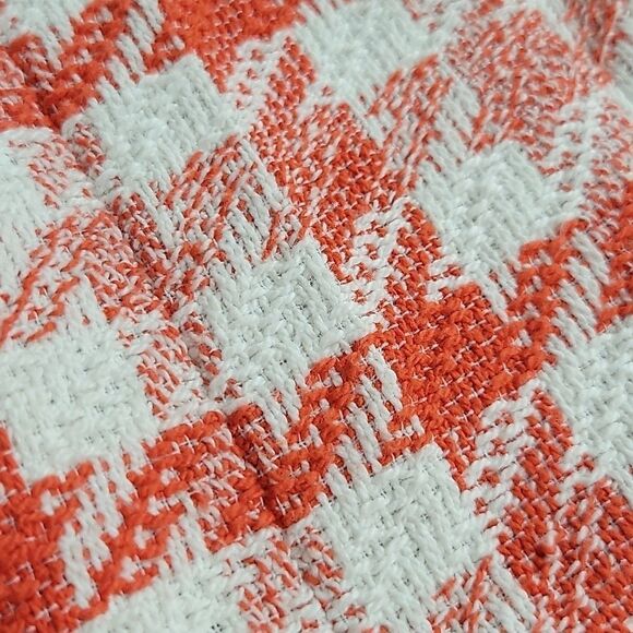 Ann Taylor Cotton Tweed Houndstooth Moto Jacket Orange White S - Picture 9 of 10